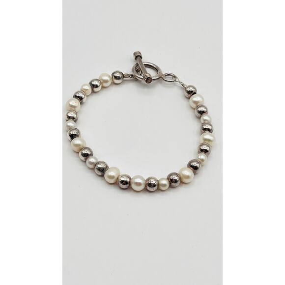 STERLING SILVER 925 BEADs FRESHWATER PEARL VINTAGE TOGGLE BRACELET By Silpada - Picture 1 of 5